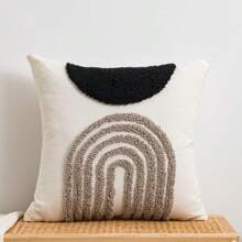 1件/2件套半圆形几何黑色和咖啡色图案抱枕套，帆布和天鹅绒刺绣工艺方形靠垫套，适用于卧室、客厅、沙发、花园装饰，尺寸：30*50厘米、45*45厘米、50*50厘米（不含枕芯） - 摩卡棕 - 查看 17