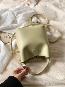 Bolso de mano elegante y simple de unicolor con patrón de litchi miniatura, versátil y adecuado para ir de compras y salidas casuales - Verde - Ver 5