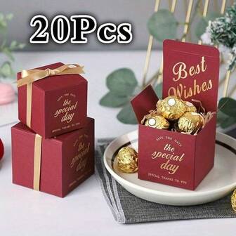 20 件/批礼品糖果盒带丝带定制婚礼派对礼品装饰