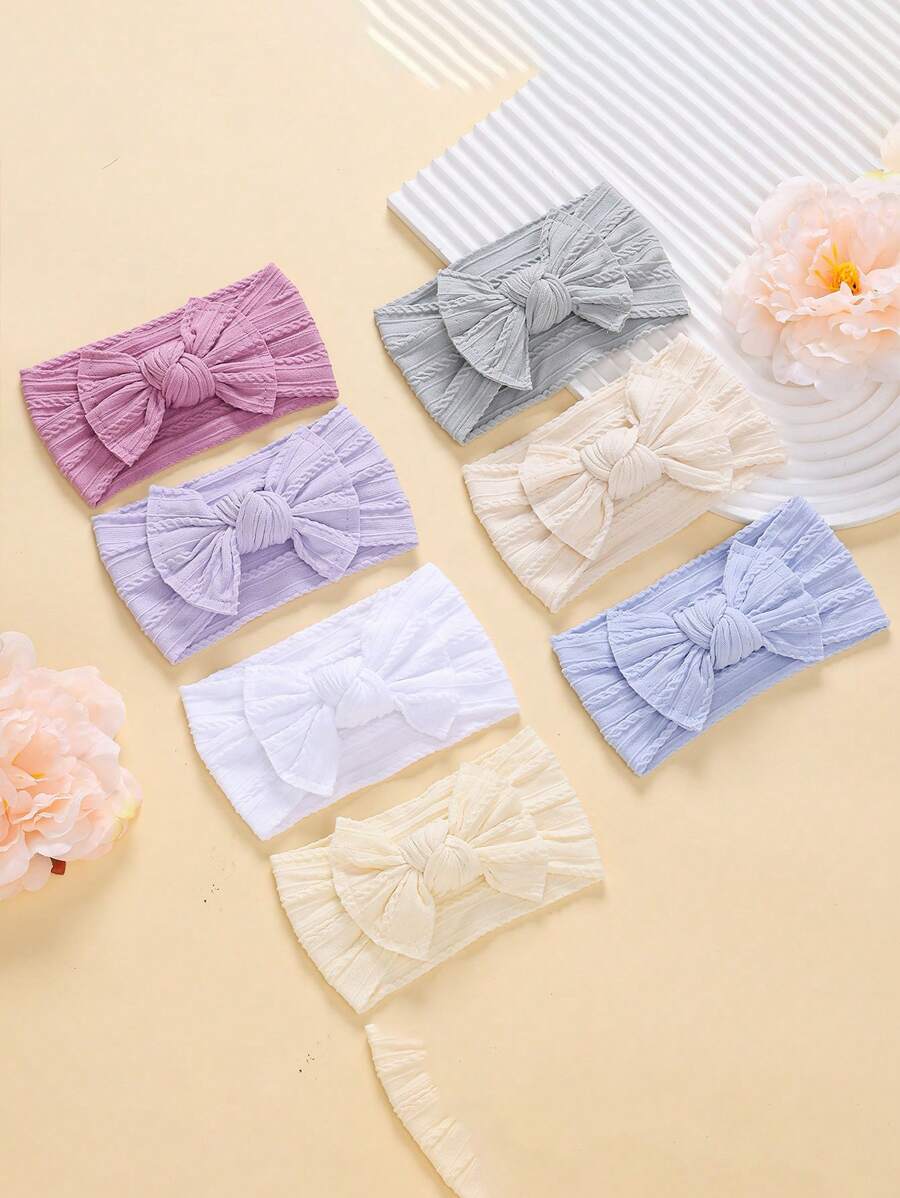 7 件装婴儿幼儿编织尼龙弹力头带，超柔软弹力发带，四季婴儿摄影发饰