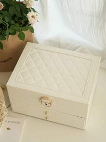 3-Layer Locking Large Capacity Jewelry Storage Box, Portable Jewelry Storage Box, Dresser Jewelry Storage Box With Drawer - White - View 9