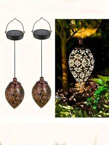 1pc Vintage Bronze Tone Waterproof Solar Pendant Light Outdoor Metal Polished Nickel Battery Garden Decor With Hollow Garden Lamp LED Decorative Lights For School Decoratio Street Courtyard Balcony Garden Use - one-size - View 1