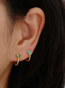 1 Pair 2pcs Cute S925 Silver Butterfly Stud Earrings With Rhinestones, Delicate Sweet Women Jewelry, Birthday Gift