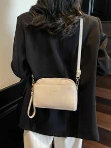 Bolso bandolera con relieve tipo litchi vintage, bolso de hombro de PU retro, bolso y monedero a juego para mujer
