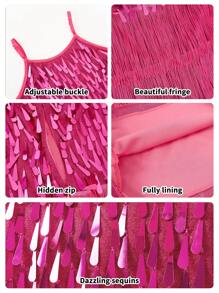 lontakids Lontakids Girls Sequin Fringe Party Dress Salsa Cha Cha Tassel Latin 2Pcs Dance Dress & Shorts Adjustable Spaghetti Strap 5-13 Yrs