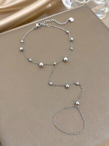 1 件优雅可调节手链手指手链，镶嵌闪亮方晶锆石 - 女士波西米亚风不锈钢首饰、母亲节礼物、海滩婚礼配饰、夏季旅行必备品（金色/银色） - 彩色 - 查看 5