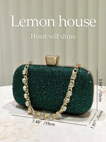 1 件绿色奢华水钻闪亮手提包，配水钻链带，时尚优雅派对手拿包，适合婚礼、宴会、舞会、聚会、女士礼物 - 墨綠色 - 查看 3