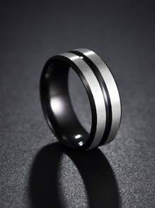 1pc Stainless Steel Flat Band Men's Ring - Black - View 1