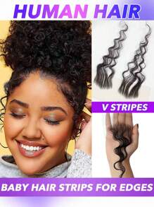 V/I Shape Reusable Edges Hair Top Transparent Lace Edges Hair Extensions, Soft & Natural Fake Baby Hair Edges For , Handmade Real Human Hair Pieces, Natural Black Color 2 PcsL Deep Wave/Curly Wave/Water Wave - Natural Black - View 5