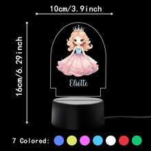 1 pièce Lumière d'illusion LED 3D de lampe de nuit décorative de cadeau d'anniversaire avec personnalisation de nom de princesses de bande dessinée, lumière chaude, cadeau de Noël