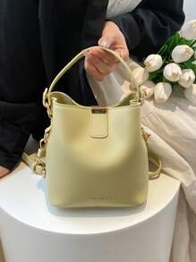 Bolso de mano elegante y simple de unicolor con patrón de litchi miniatura, versátil y adecuado para ir de compras y salidas casuales - Verde - Ver 8