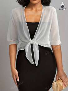 Blusa casual de gasa con nudo delantero y manga corta, en unicolor, ideal como cubrimiento para vacaciones de verano, tallas grandes para mujeres