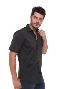 Rand paul Men's Slim Fit Short Sleeve Plain Dress Shirt With Pocket - màu đen - Xem 7