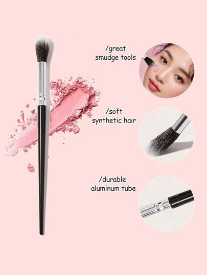 1支腮红刷，多功能椭圆形化妆刷，柔软尼龙刷毛，可用于高光、腮红和修容，精准上妆，打造光泽妆效，适合所有肤质，可用作粉底刷、遮瑕刷、腮红刷、修容刷、古铜粉刷、散粉刷等。