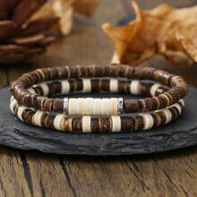 RINTOLER 2 件/套波西米亚风格椰子壳、绿松石、贝壳珠空心弹力手链套装，时尚百搭，适合日常佩戴或旅行装