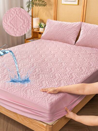 1pc Fitted Sheet, Bedding, Mattress Protector, Bed Cover, Bed Sheet, Cozy Home Textile, Breathable And Anti-Pilling Mattress Protector, Ultrasonic Embossing Bed Cover, Home Decoration, Decorative Bed Spread Bed Cover For Bedroom Dorm, Fits For All Size Beds - Twin, Full, Queen, King, Suitable For All Seasons, Machine Washable, Dustproof Bedspread, Pillow And Pillow Case Not Included, Autumn Decor, Room Decor, Back To School, School Supplies