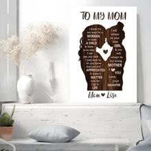 1pc Framed Canvas Poster, Laser - Cut - Style Mom - Daughter Silhouette With Appreciation Message Wall Art Canvas Paintings, Ideal Gift For Bedroom Living Room Corridor, Wall Art, Room Decoration
