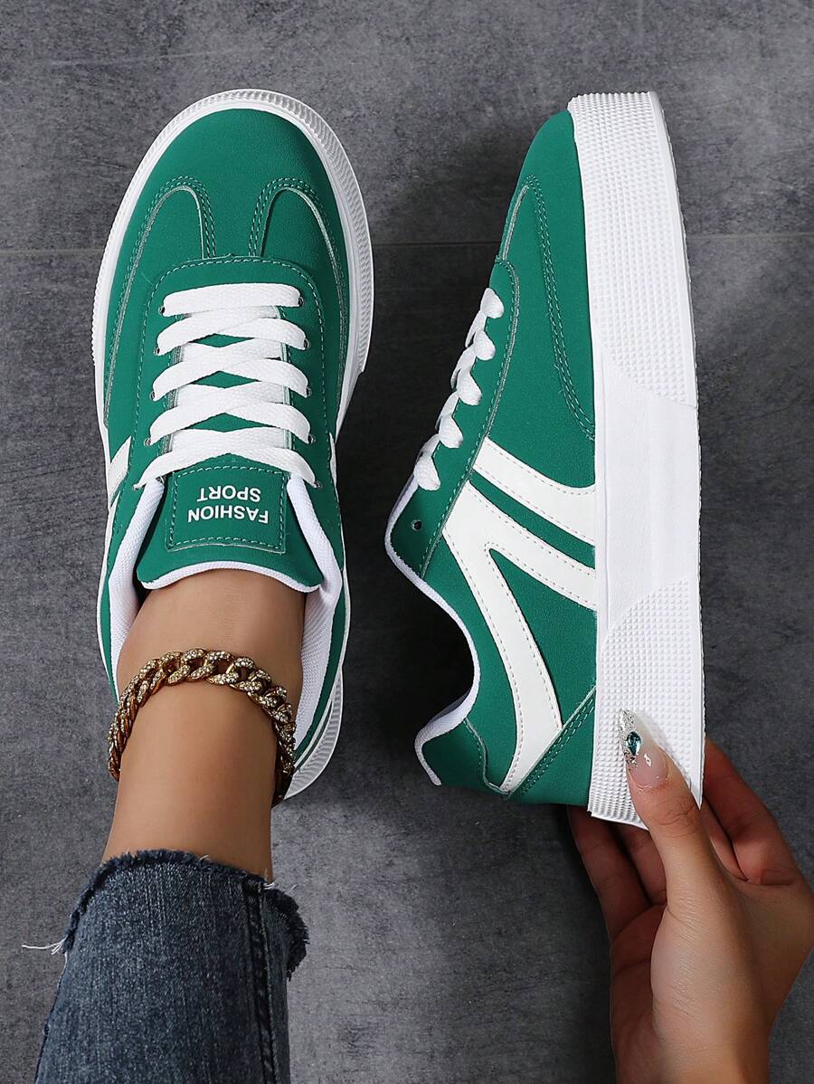 Low Top Women's Casual Shoes Sneakers Women Skateboard Shoes Female Sports Shoes Footwear All-Match Fashionable Lace Up Design Lightweight EVA Sole - Green - View 1