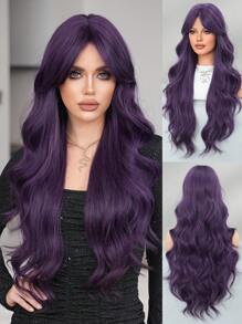 7JHH WIGS Gorgeous Extra Long Wavy Purple Wig For Women, Violet Fluffy Wave Curly Wigs With Curtain Bangs,Synthetic Fiber Full Machine Wigs For Music Festival Party, Y2k Streetwear Daily Use All-Match Fashion Accessories 30 Inch - Màu tím - Xem 2