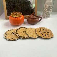 1pc Bamboo Hollow-Out Thick Coaster Set, Tea Ceremony Mat, Anti-Slip Tea Cup Holder, Heat Insulation Placemat - Multicolor - View 7