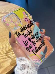 Funda de teléfono suave y transparente de TPU a prueba de golpes con estampado de cara sonriente y letras, compatible con iPhone16/iPhone16Pro/iPhone16ProMax/iPhone16Plus/iPhone15XR/7/8 iPhone15ProMax/12ProMax/13ProMax/14ProMax 13 14 11 12P14P11P12 XS.XR /78P.78GES2, se adapta a A134G A22 A21S A514G A52 S22 Ultra A335G, se adapta a Redmi10 RedmiNote114G Redmi11Lite A53 A14/A23/S23Ultra S24 A14 A15 S23 A73 Redmi Phones, resistente al agua y a los arañazos