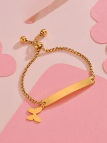 1pc/Customizable Name Plate, ID Bracelet, Baby Gift, Personalized Gift, 18K Gold Plated Elegant Stamp, Suitable For Children, Boys And Girls. Can Customize Baby's Name As A Newborn Gift, Or A Special 1st Birthday Present. Also Can Be A Valentine's Day Gift, Mother's Day Gift, Jewelry, Customized Gift, Graduation Gift, Customized Children's Fashion Jewelry, Comfortable To Wear. - Gold - View 5