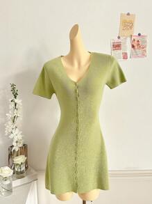 FOR BEAUTY 春夏新款优雅休闲街头风森林美学短款纯色开衫毕业礼服、沙滩装、音乐节轻盈连衣裙，适合狂欢节、新年、情人节等场合。 - 綠色 - 查看 7