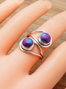 Purple Copper Turquoise 925 Sterling Silver Gemstone Adjustable Ring - Purple Copper Turquoise - View 3