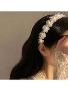 1件装女士时尚优雅白色珍珠花朵发箍，发带，发圈，头饰，发饰 - 白色 - 查看 5