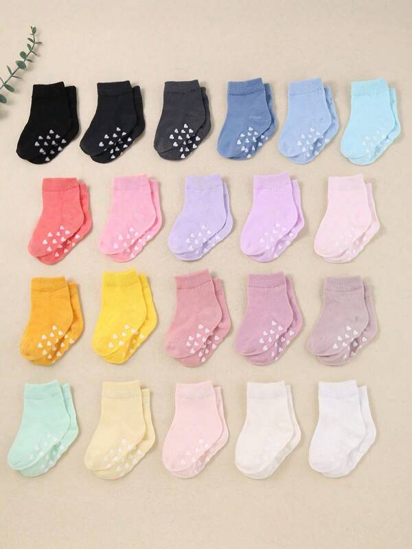 10 Pairs Of Baby Unisex Bare Socks In Random Colors. These Socks Have Heart-Shaped Dot Glue For Anti-Slip Purposes And Are Suitable For Both Boys And Girls. They Can Be Worn In All Seasons. They Are Simple And Casual, Soft And Comfortable Mid-Calf Length Sports Socks.Baby Socks With Grip,