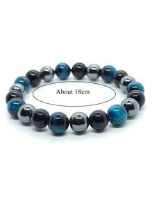 1pc Men's Triple Protection Bracelet , Tigers Eye, Hematite, Obsidian Protective And Grounding, Absorbs Negative Energies Beaded Jewelry Gifts For Women Men - Multicolor - View 3
