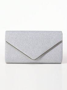 Fashionable & Elegant Shiny Square Clutch Bag, Evening Bag - Silver - View 1
