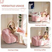 MAXYOYO Adult Bean Bag Chair,Loveseat  Or Single Floral Bean Bag Sofa, Super Soft Loveseat, Living Room Bedroom Faux Fur Reading Chair, Pink - 粉色 - 查看 4