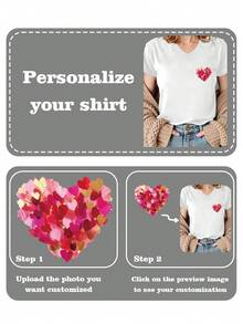 Customized Gift, Customized Women's T-Shirt - Add Your Own Text And Images (Family Photo/Selfie/Pet Photo/Friend Photo) To Design Your Own Personalized Printed T-Shirt - White - View 2