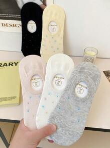 4/5pairs Women's Cherry & Strawberry & Flower Print White Thin Ankle Socks Invisible Socks Suitable For Daily Wear - Multicolor - View 11