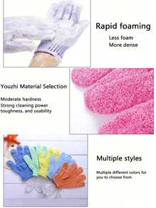 10 piezas Guantes exfoliantes de baño, manoplas de ducha reutilizables para fregar, cepillo de espalda, masaje y exfoliación corporal, accesorios de limpieza corporal