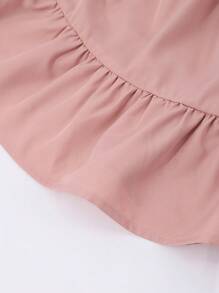 Vestido de manga farol con hombros descubiertos, decorado con moño y unicolor, de estilo casual y elegante para niñas y adolescentes, primavera y verano - Rosa - Ver 5