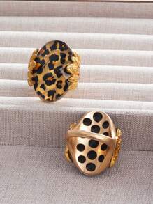 1pc Vintage Alloy Abalone Shell, Leopard, Oval Leaf Design Exaggerated Personalized Metal Ring For Women, Everyday Wear