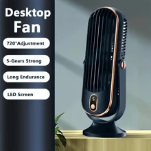 Ventilador de aire acondicionado portátil, 5 velocidades de viento, 720 giros, el producto tiene dos modos de alimentación, 1 entrada USB, 1 con doble motor, batería de litio de 1200mAh recargable, funcionamiento silencioso por debajo de 25 decibelios, adecuado para oficina, viajes, campamento, automóvil, es un regalo ideal para Navidad y San Valentín.