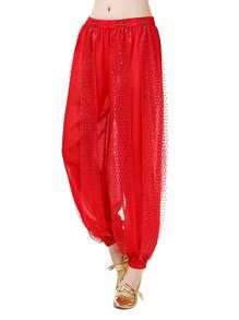 Women's Adult Dance Costume Sequin Loose Pants, Belly Dance Shiny Chiffon Harem Pants, Stage Performance Dance Practice Trousers - Multicolor - View 14