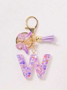 1pc A-Z English Letter Creative Keychain, Kids Backpack Accessories, Butterfly Letter Pendant Keychain For Girls, Bag Charm - Purple - View 36