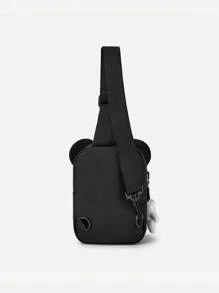 Balabala 兒童卡通吊帶包-可愛的3D耳朵設計斜挎揹包，適合男孩和女孩的輕便可調節單肩包 - 黑紅色調 - 查看 2