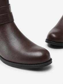 Women's Knee-High Boots, Comfortable Chunky Block Heel Pointed Toe Pull On Side Zipper Suede Slouch Riding Boots - Brown - View 9