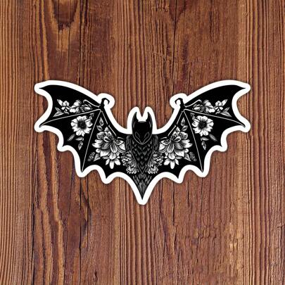 1 autocolante de lilieci florale capricioase - Decalcomanii pentru jurnalele lunii, borcane cu ierburi și cești de ceai gotice - farmec botanic pentru viața de noapte, contrast înfricoșător-drăguț și vibrații de grădină luminată de lună - cadou perfect pentru goții de cabană și pasionații de lilieci botanici