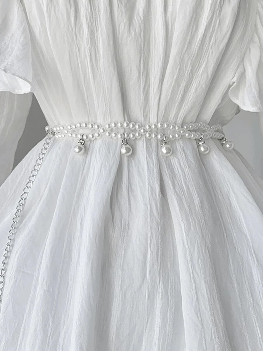 1pc White Faux Pearl Waist Chain, Minimalist & Practical Multi-Use - White - View 1