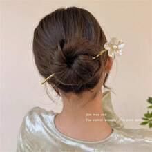 1 Peça Palito de Cabelo com Flor de Hibisco, Borla e Pérola Falsa em Estilo Chinês, Acessório de Cabelo para Hanfu/Qipao, Acessórios de Cabelo, Presilha, Coque, Acessório de Coque, Prendedor de Cabelo, Acessórios de Cabelo com Pérola, Material Escolar