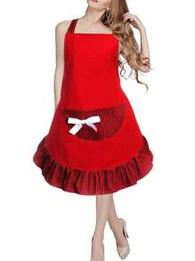 1pc Cute Polka Dot Bowknot Princess Style Apron, Adjustable Waist Strap, Single Pocket Design, Sleeveless Kitchen/Restaurant Uniform For Women