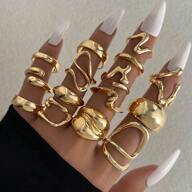 15pcs/ Set Geometric Alloy Ring, Asymmetrical Hollow Decoration, Simple Ring For Women, Suitable For Daily Or Festive Wear