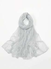 1条女士闪亮金属条纹雪纺围巾，亮片镶边轻盈发带，时尚连衣裙围巾 - 銀灰色 - 查看 2