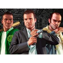 1 pièce Affiche murale avec cadre en option, Pop Art GTA 5 Vices, la capitale sainte, 5 stars, bon citoyen, trio de voyous, photo de groupe magnifique. Collection d'affiches artistiques à décorer la salle de jeu. Peinture HD cadeau de décoration